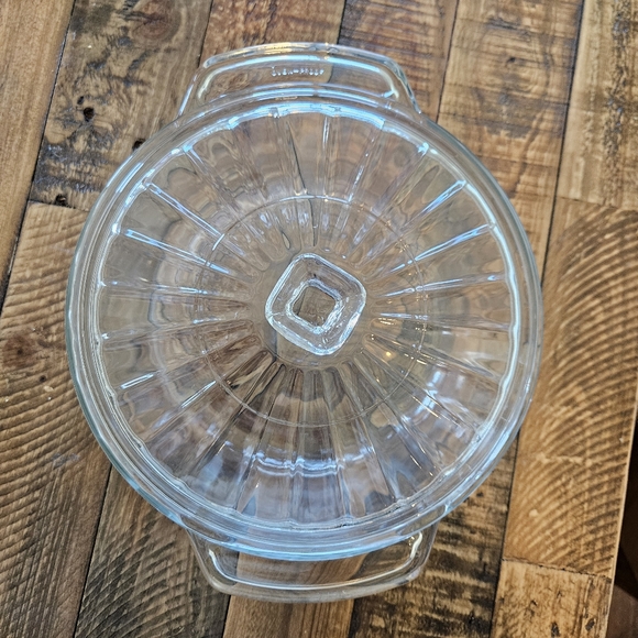 Vtg 1.5 Qt Heavy Ribbed Clear Glass Casserole Baking Dish with Lid And Handles - Picture 4 of 11